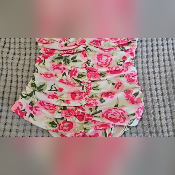 ZARA Bustier Rose Floral Strapless Bodysuit In Pink/green. Size XS - Picture 11 of 15